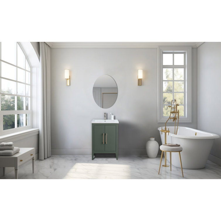 Vintage Green 24" Single Bathroom Vanity with Ceramic Countertop