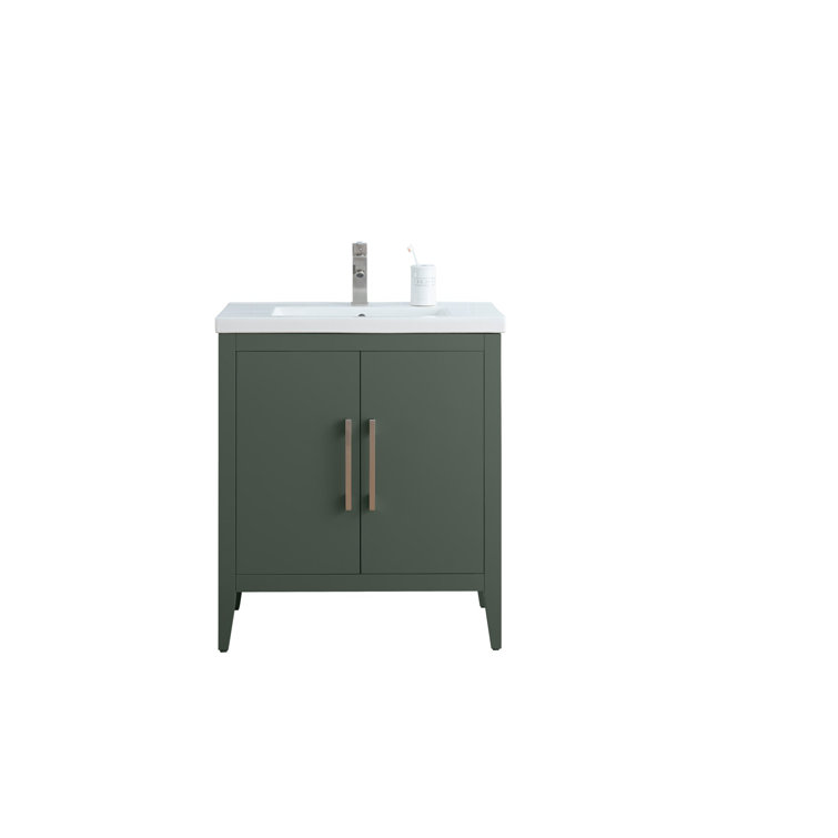 30" Vintage Green Single Sink Bathroom Vanity with Ceramic Top