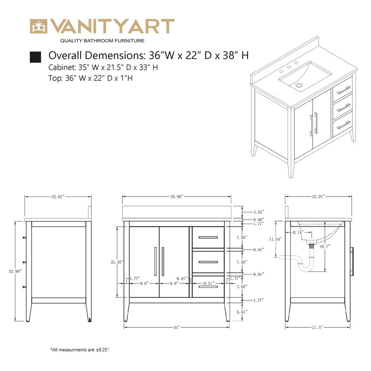 White Poplar Wood Single Sink Bathroom Vanity with Marble Top