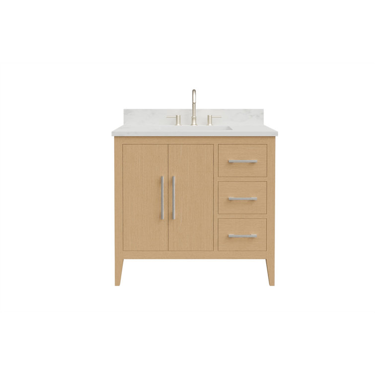 Natural Oak 36" Single Bathroom Vanity with Engineered Marble Top