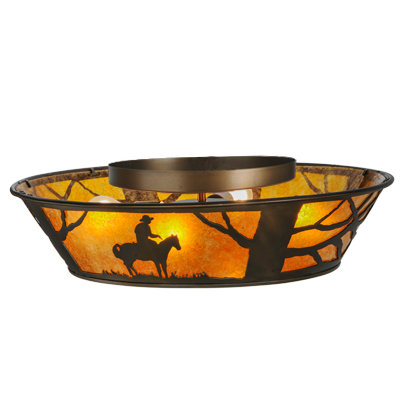 Antique Copper and Amber Mica 22" Cowboy Inspired Flush Mount