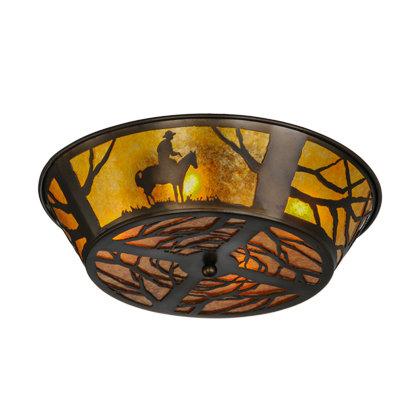 Antique Copper and Amber Mica 22" Cowboy Inspired Flush Mount