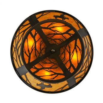 Antique Copper and Amber Mica 22" Cowboy Inspired Flush Mount