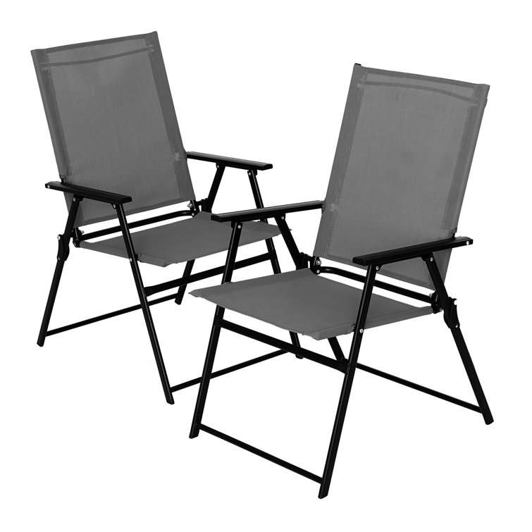 Gray and Black Steel Frame Outdoor Folding Chairs, Set of 2