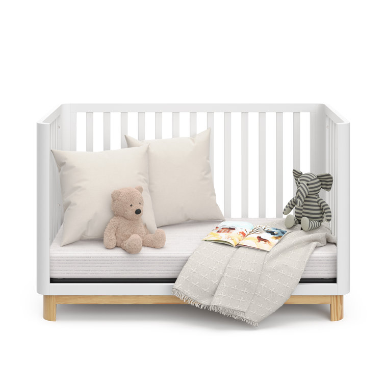 White and Natural 3-in-1 Convertible Crib with Rounded Posts