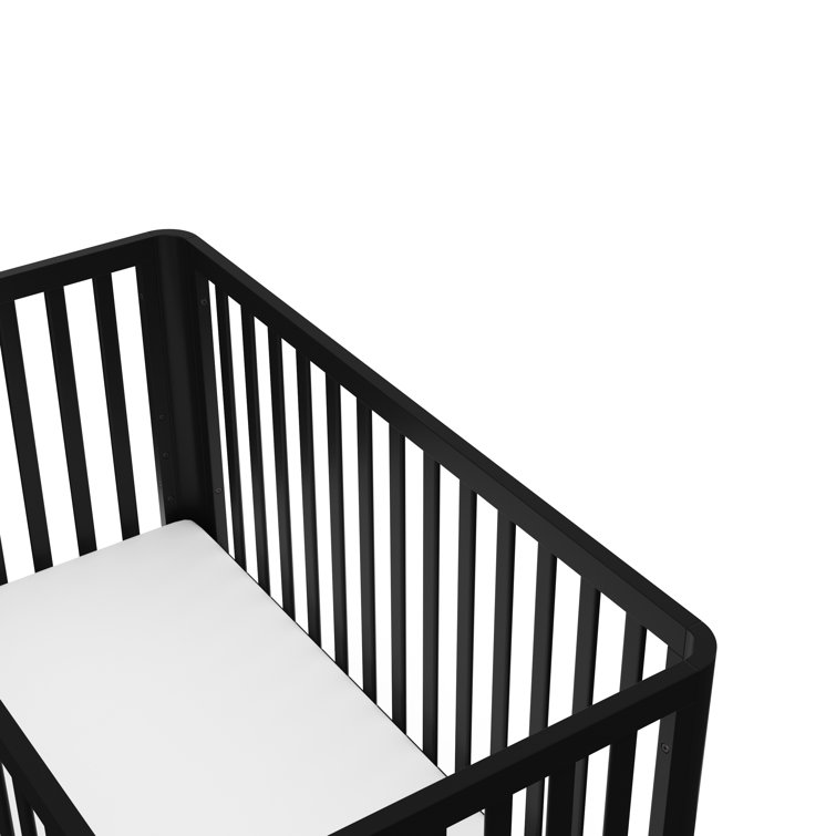 Black and Natural 3-in-1 Convertible Baby Crib with Rounded Posts