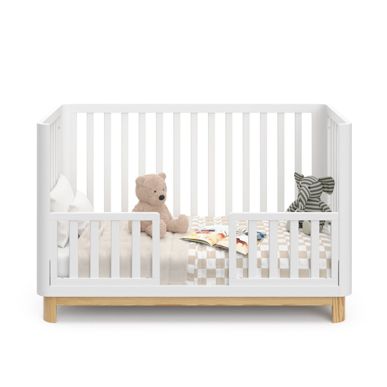 White and Natural 3-in-1 Convertible Crib with Rounded Posts