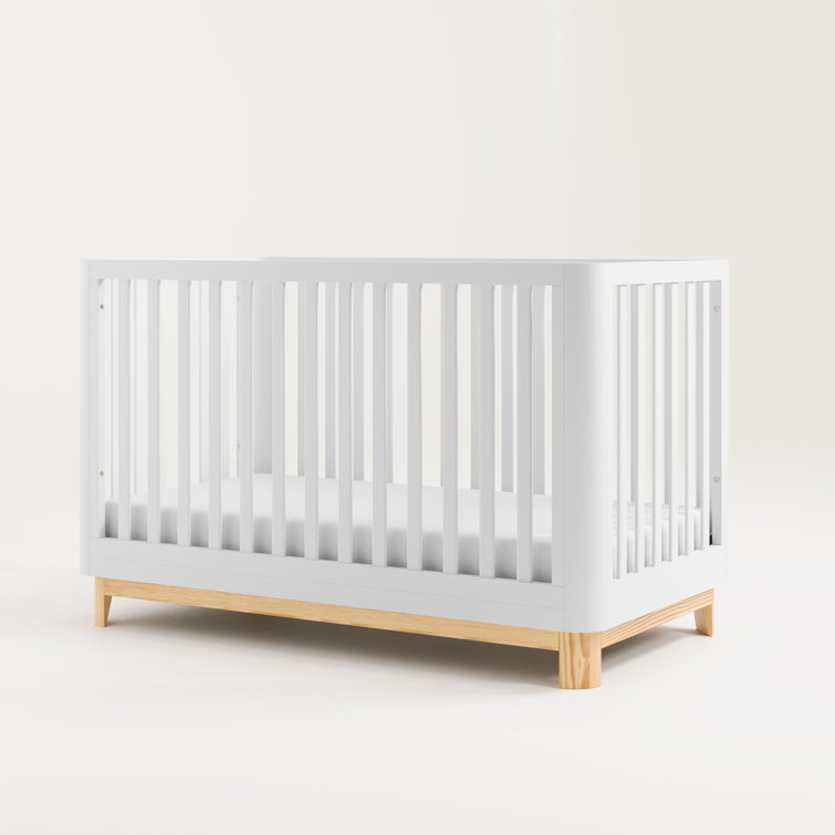 White and Natural 3-in-1 Convertible Crib with Rounded Posts