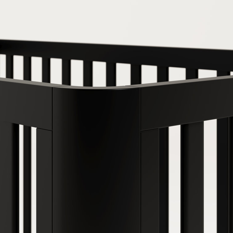 Black and Natural 3-in-1 Convertible Baby Crib with Rounded Posts