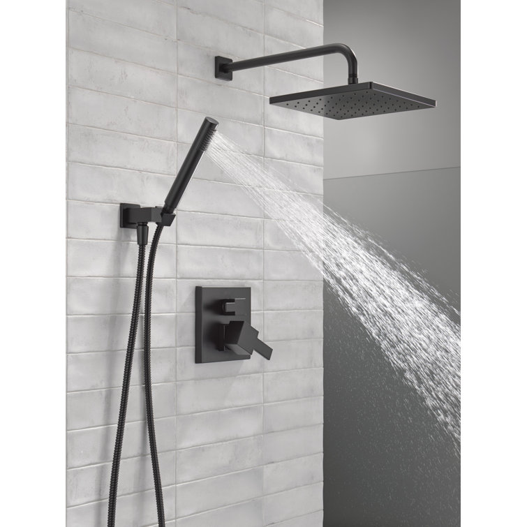 Matte Black Modern Raincan Square Shower System with Handheld Spray