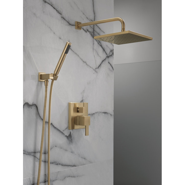 Champagne Bronze Modern Raincan Square Shower System with Handheld Spray