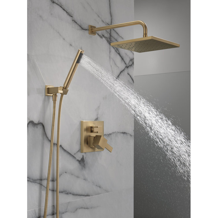 Champagne Bronze Modern Raincan Square Shower System with Handheld Spray