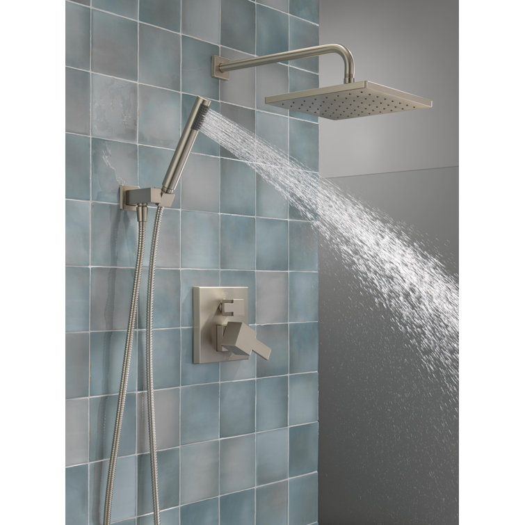 Spotshield Brushed Nickel Modern Raincan Shower System with Handheld Spray