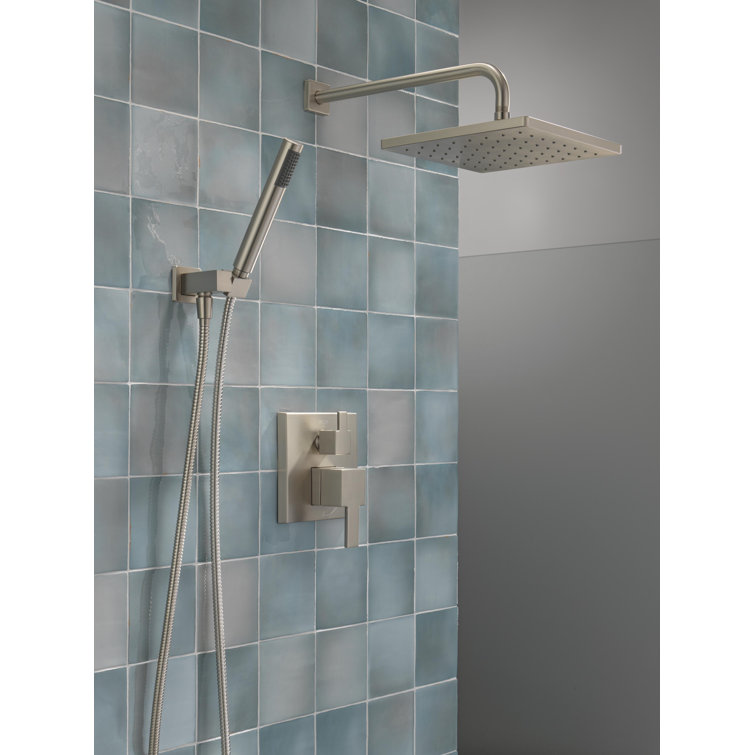 Spotshield Brushed Nickel Modern Raincan Shower System with Handheld Spray