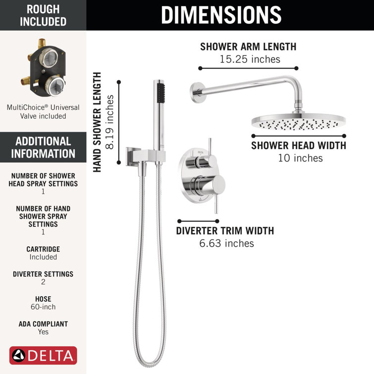 Chrome Multi-Head Rain Shower System with Handheld Spray