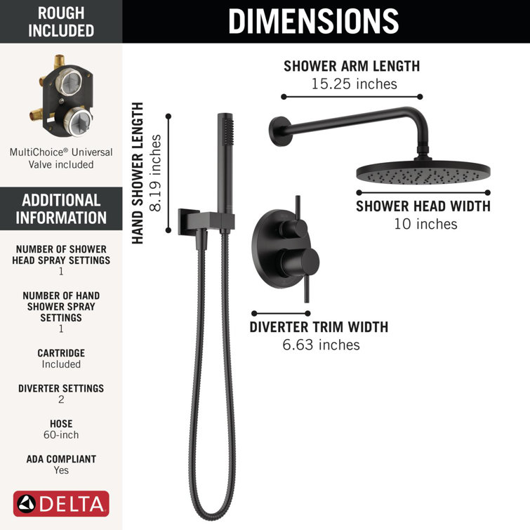 Matte Black Modern Rain Shower System with Handheld Spray