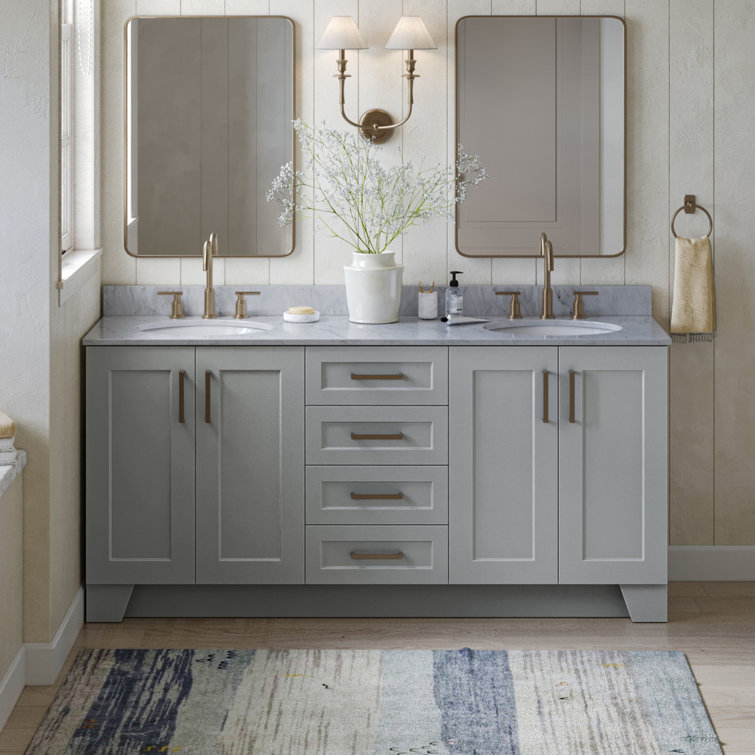 Taylor 72" Gray Double Freestanding Vanity with Brass Hardware