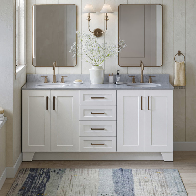 Taylor 72" White Double Freestanding Vanity with Brass Hardware