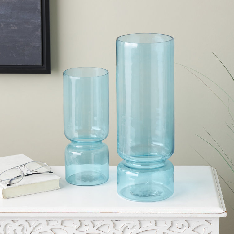 Azure Blue Glass Round Table Vase Set