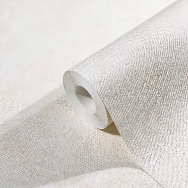 Cream Solid Vinyl Non-Pasted Removable Wallpaper Roll