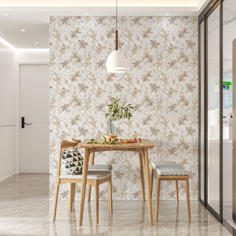 Flora Collection Brown and Gray Floral Vinyl Wallpaper Roll
