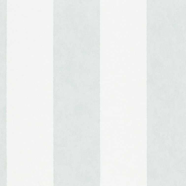Green and White Vinyl Thick Stripe Non-Pasted Wallpaper Roll
