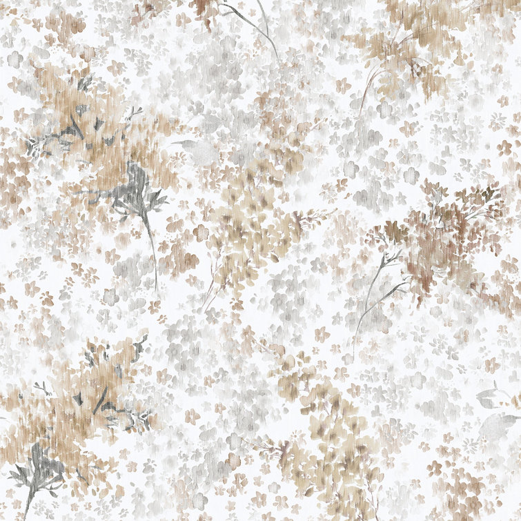 Flora Collection Brown and Gray Floral Vinyl Wallpaper Roll