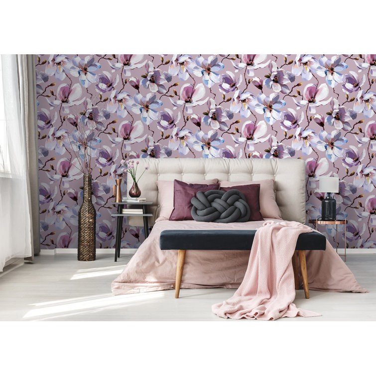 Purple Vinyl Floral Cherry Blossom Wallpaper Roll