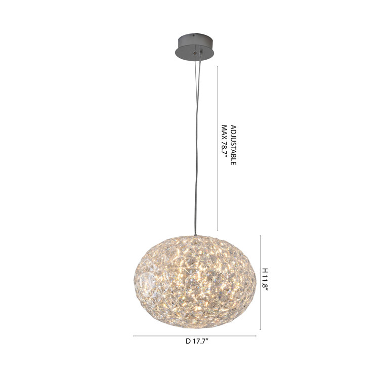 Elegant Chrome and Acrylic LED Pendant Light, 17.7"