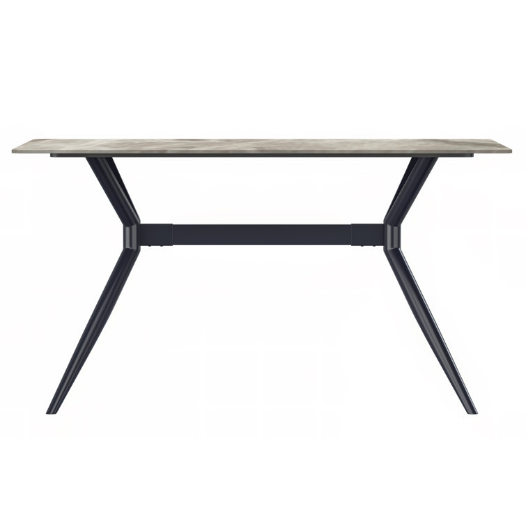 Deep Grey Glass Top Dining Table with Black Steel Base
