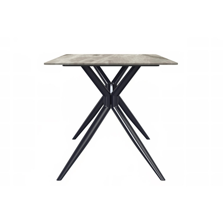 Deep Grey Glass Top Dining Table with Black Steel Base