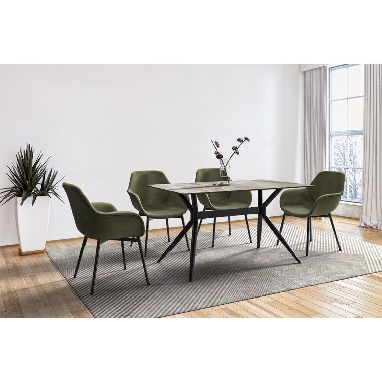 Deep Grey Glass Top Dining Table with Black Steel Base