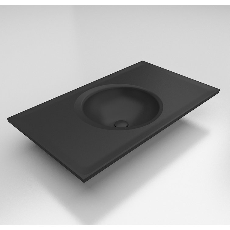 Alma 20.7'' Matte Black Polymarble Circular Undermount Bathroom Sink with Overflow