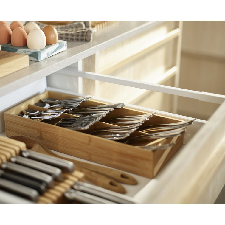 Large Bamboo Cutlery Drawer Organizer with 8 Compartments