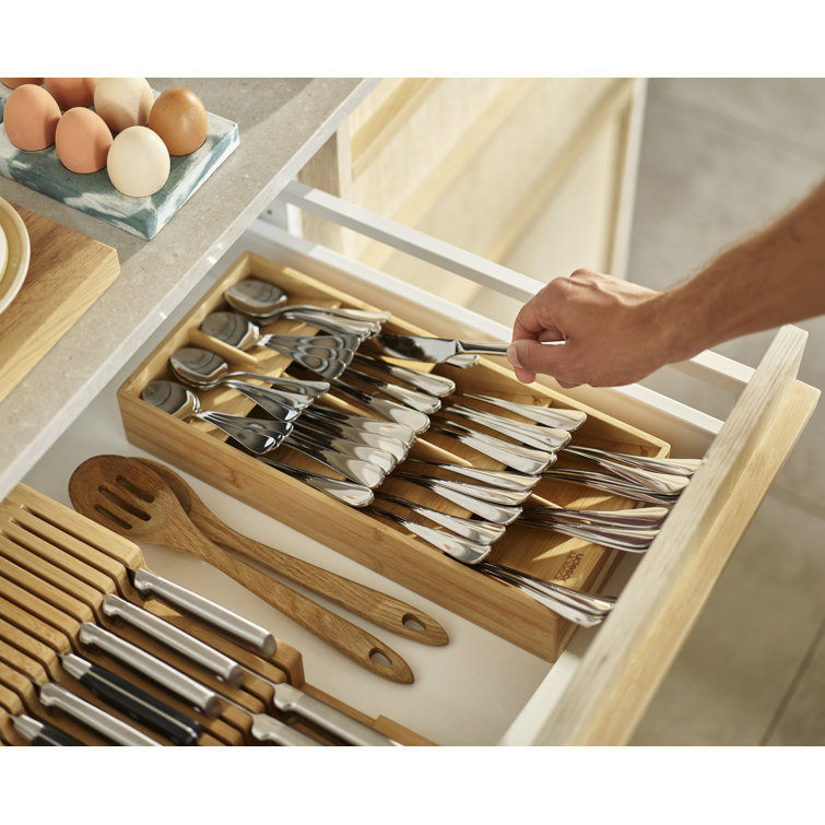 Large Bamboo Cutlery Drawer Organizer with 8 Compartments
