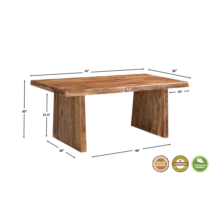 Darcy 74" Brown Solid Sheesham Wood Live Edge Dining Table