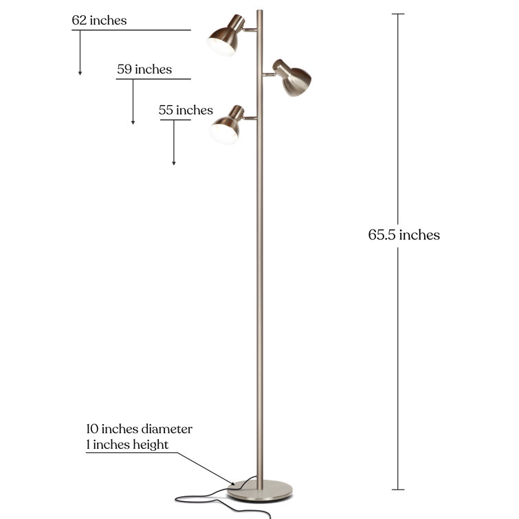 Ethan Adjustable 65.5" Nickel LED Floor Lamp with 3 Pivoting Heads