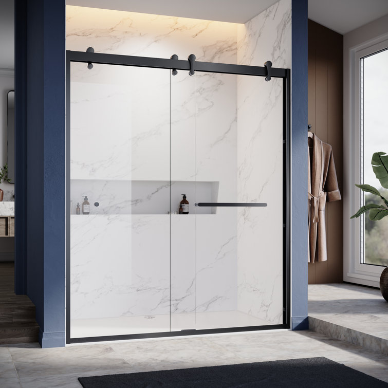 60'' Matte Black Double Sliding Frameless Shower Door with Clear Glass