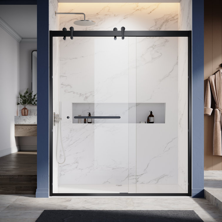 60'' Matte Black Double Sliding Frameless Shower Door with Clear Glass