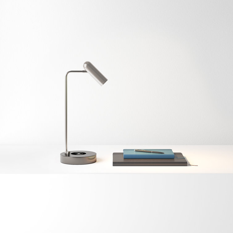Avon 17" Brushed Steel LED Desk Lamp with USB and Wireless Charging