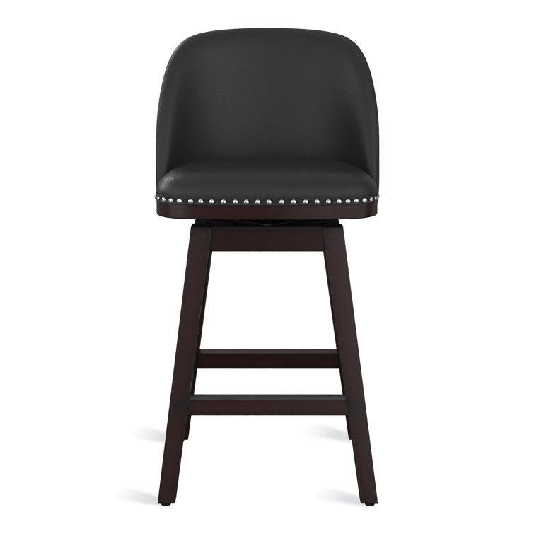 Black Faux Leather Swivel Counter Stools with Nailhead Trim, Set of 4