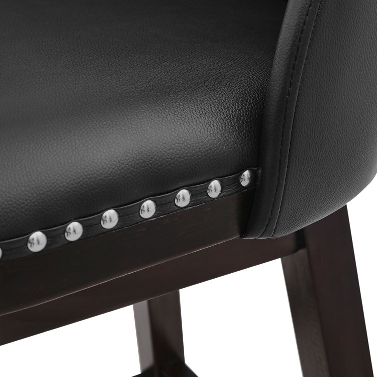 Black Faux Leather Swivel Counter Stools with Nailhead Trim, Set of 4
