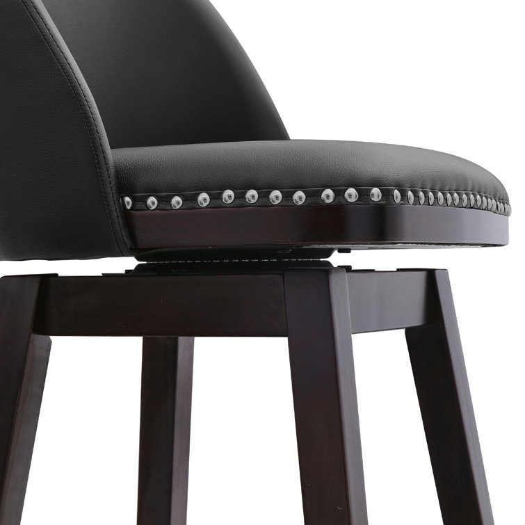 Black Faux Leather Swivel Counter Stools with Nailhead Trim, Set of 4