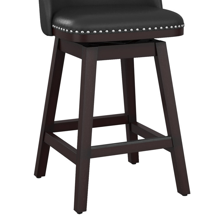 Black Faux Leather Swivel Counter Stools with Nailhead Trim, Set of 4