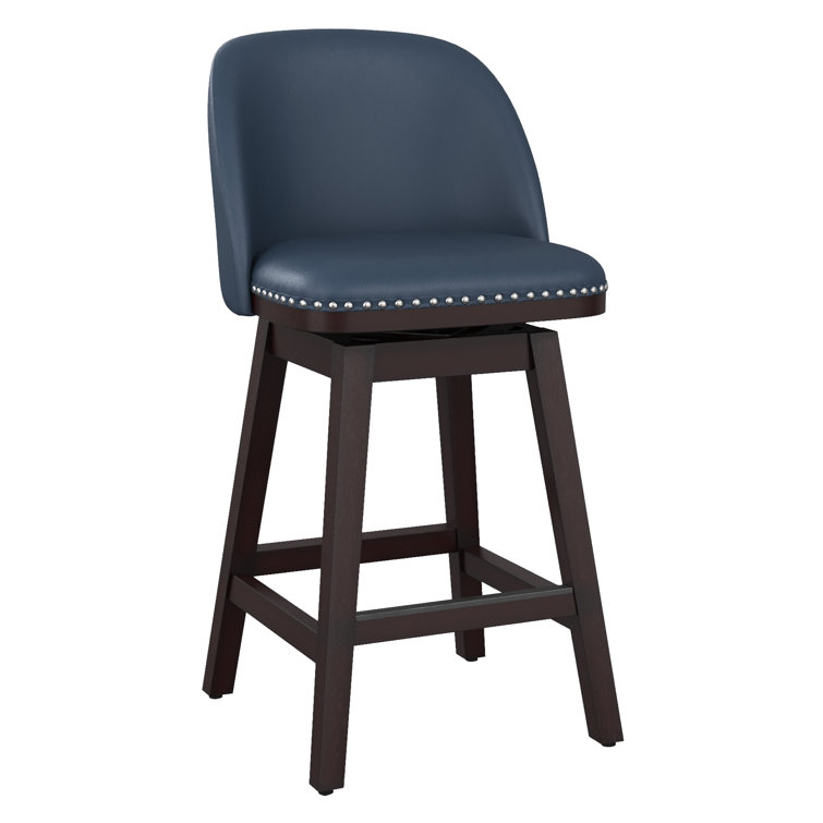 Black Faux Leather Swivel Counter Stools with Nailhead Trim, Set of 4