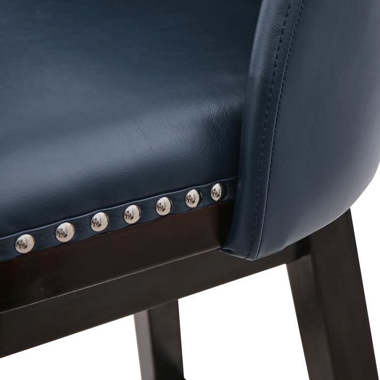 Black Faux Leather Swivel Counter Stools with Nailhead Trim, Set of 4