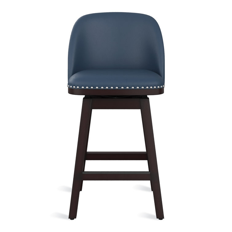 Black Faux Leather Swivel Counter Stools with Nailhead Trim, Set of 4