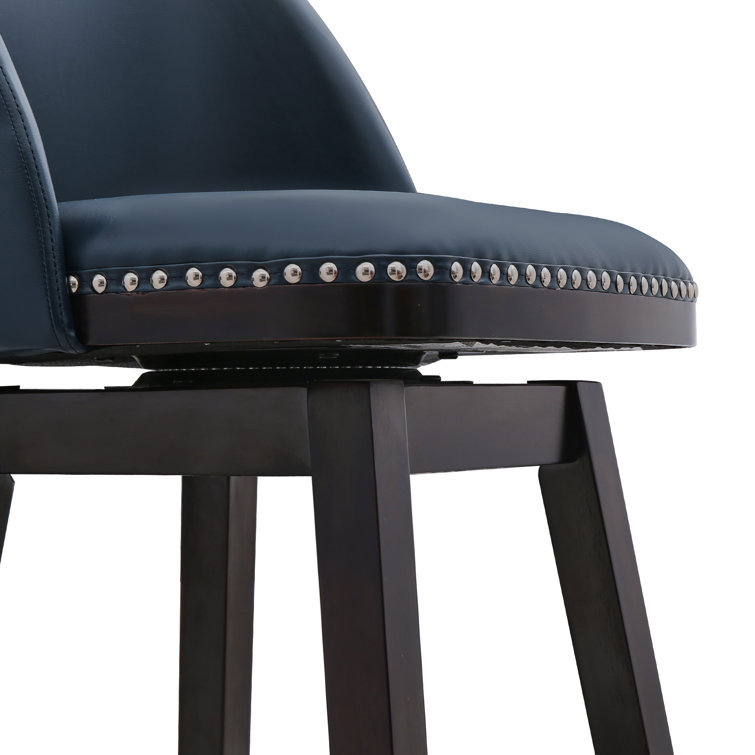 Black Faux Leather Swivel Counter Stools with Nailhead Trim, Set of 4