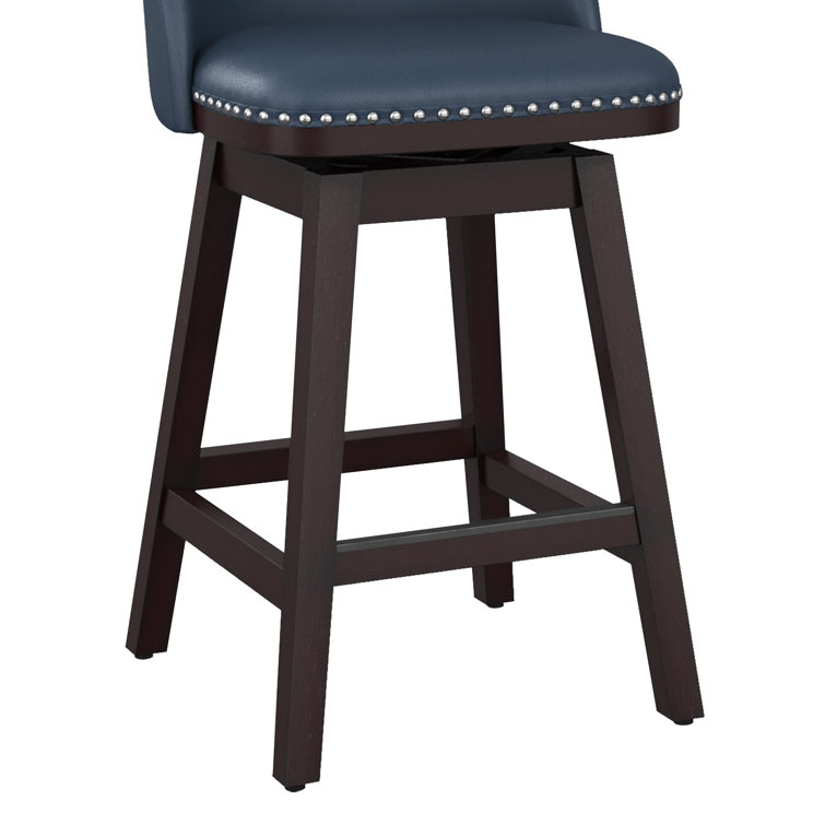 Black Faux Leather Swivel Counter Stools with Nailhead Trim, Set of 4
