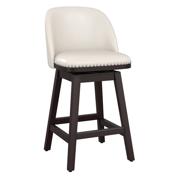 Black Faux Leather Swivel Counter Stools with Nailhead Trim, Set of 4